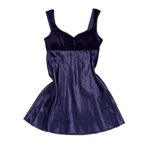 Vintage Purple Velvet Satin Babydoll Dress Whimsigoth Small dark romantic